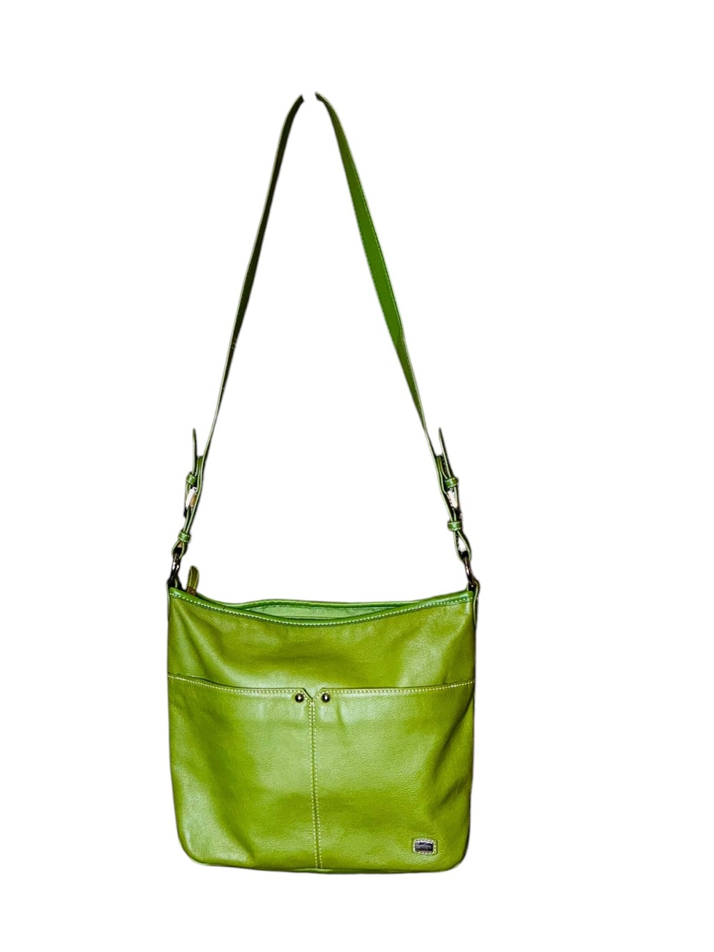Baggs Bright Green Leather Handbag Purse Zip top 9.5” H x 3” W x 10” L